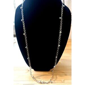 Vintage Retro Glam Silver Necklace Plastic Faceted Tube Bead Links Elegant Chic